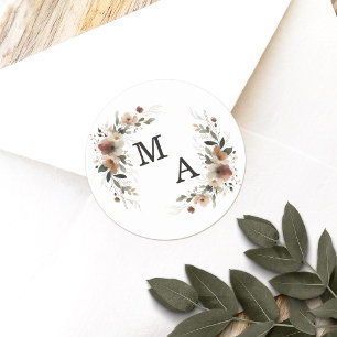 Etheral Elegance Blommigt WAN Bröllop Monogram Runt Klistermärke