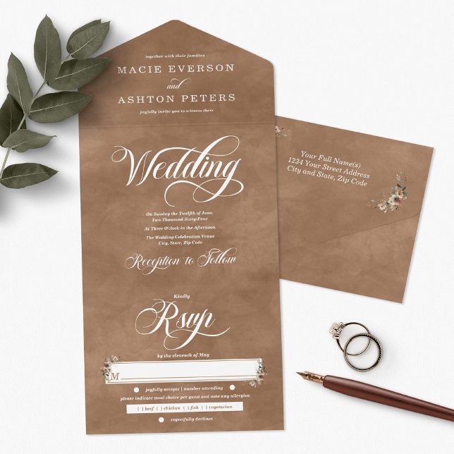 Etheral Elegance Clay Ember Watercolor Bröllop (Ethereal Elegance all-in-one invitations available in 6 colorways, each echoing your unique style.)