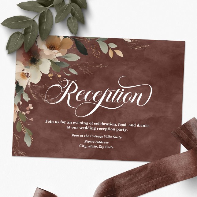 Etheral Elegance Rustic Garnet bröllopsmottagning Tilläggskort (Continue the celebration—our elegant reception cards guide guests from vows to festivities.)