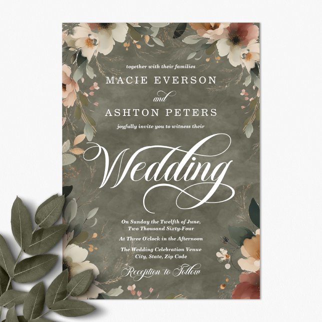 Etheral Elegance Sage Whisper Watercolor Bröllop Inbjudningar (Step into a world where love and nature intertwine, with our Ethereal Elegance Invites.)