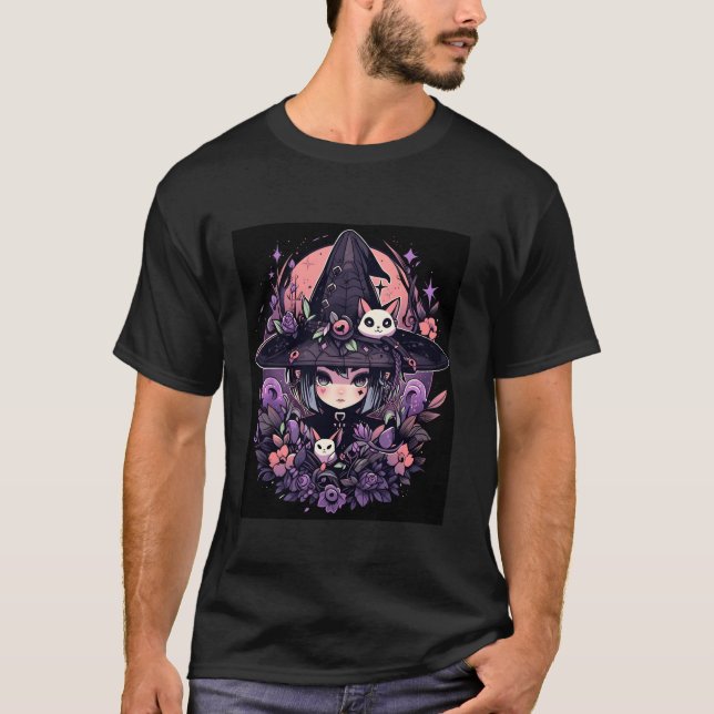 Etheral Enigma Halloween Witch Graphic Long Sleev T Shirt (Framsida)