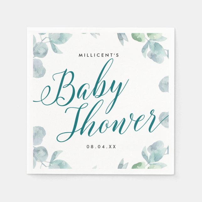 Etheral Eucalyptus CalliGraph Baby Shower Pappersservett (Framsidan)
