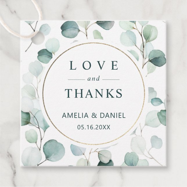 Etheral Eucalyptus Greenery Bröllop Tack Gåvor Etiketter (Framsida)