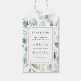 Etheral Eucalyptus Guld Grönt Bröllop Tack Presentetikett