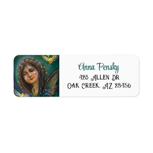 Etheral Fairy Girl och Golden Butterfly Returadress Etikett (Framsidan)