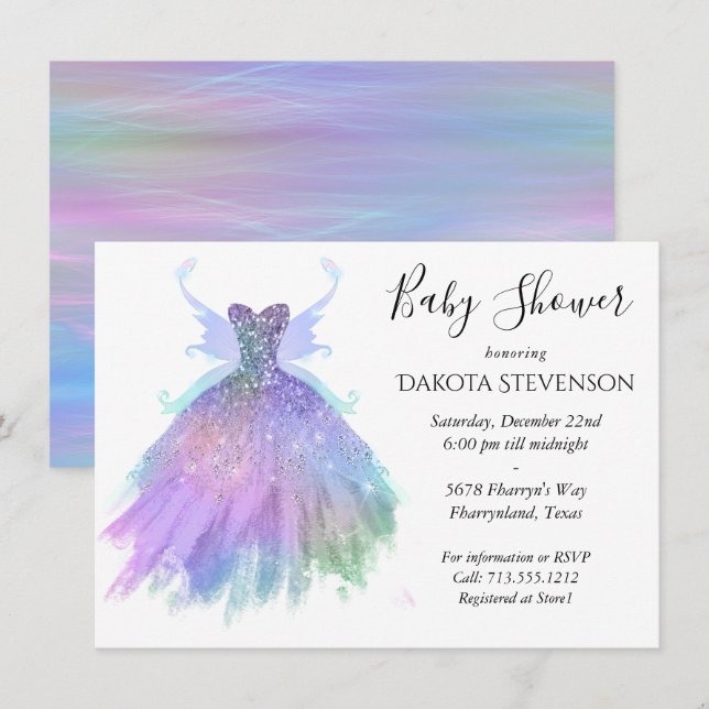 Etheral Fairy Gown | Rainbow Ombre Pastel Sheen Inbjudningar (Fram/baksida)