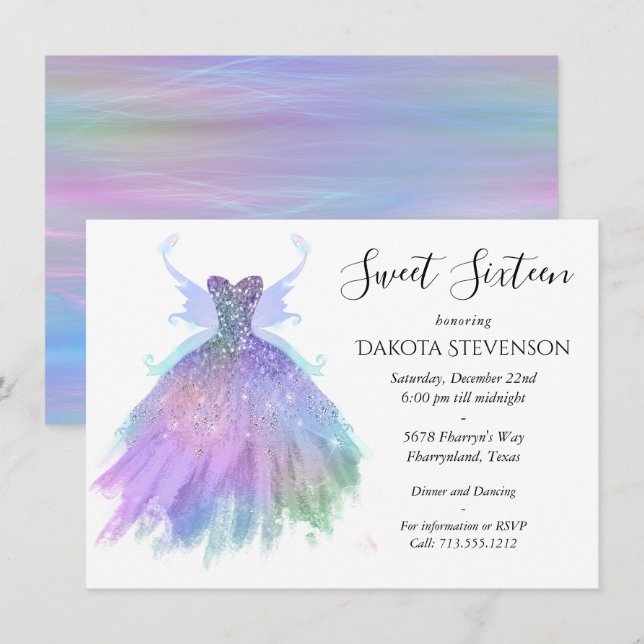 Etheral Fairy Gown | Rainbow Ombre Pastel Sheen Inbjudningar (Fram/baksida)