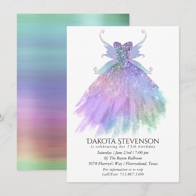 Etheral Fairy Gown | Rainbow Ombre Pastel Sheen Inbjudningar (Fram/baksida)