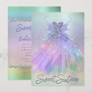 Etheral Fairy Gown   Rainbow Ombre Pastel Sheen Inbjudningar