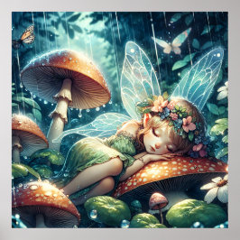 Etheral Fairy Sleeping on a Mushroom Poster