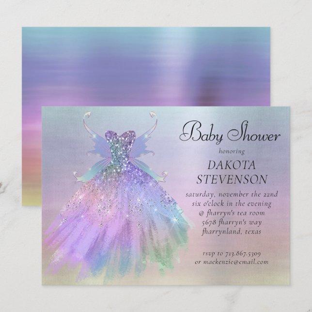 Etheral Fairy Vinge Gown | Rainbow Pastel Sheen Inbjudningar (Fram/baksida)