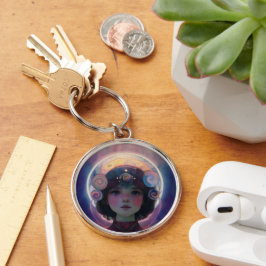 Etheral Fantasy Celestial Child Dream Guardian Rund Silverfärgad Nyckelring