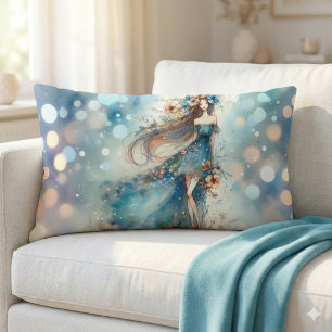 Etheral Fantasy Goddess i en Watercolor Dream Lumbarkudde