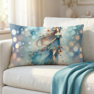 Etheral Fantasy Goddess i en Watercolor Dream Lumbarkudde
