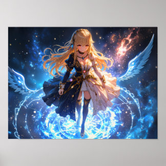Etheral Flame Frost Girl with fire and ice vingar Poster