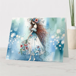 Etheral Flower Fairy in Watercolor Dreamscape Kort