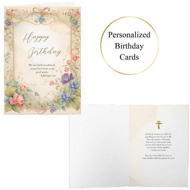 Etheral Flowers på en Ornate Guld Ram Birthday Kort (Skapare uppladdad)