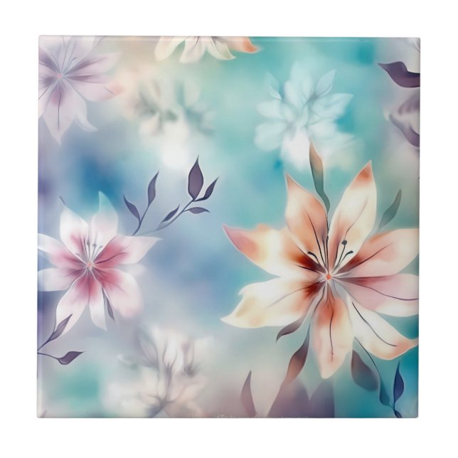 Etheral Flowers Watercolor Kakelplatta (Framsidan)