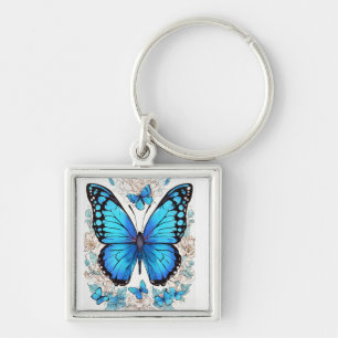 Etheral Flutter: Minimalistisk Butterfly Silhouett Fyrkantig Silverfärgad Nyckelring