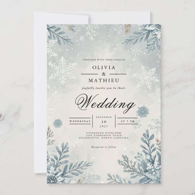 Etheral Frost Botanical Winter Wedding Inbjudningar (Framsida)