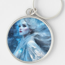 Etheral Frozen Snö Queen Fantasy Art Rund Silverfärgad Nyckelring