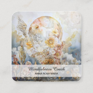 *~* Etheral FULL Moon Flowers QR Blommigt AP70 Fyrkantigt Visitkort