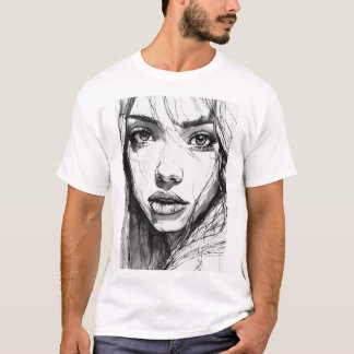 Etheral Gaze: Scratchy Pen Porträtt T Shirt