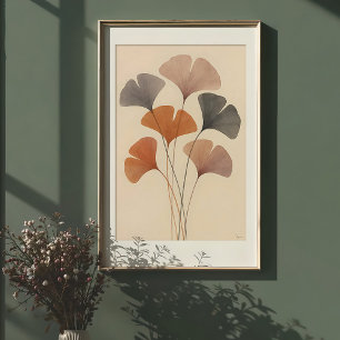 Etheral Ginkgo Löv Watercolor Poster