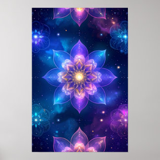 Etheral Glowing Lotus Cosmic Space Poster