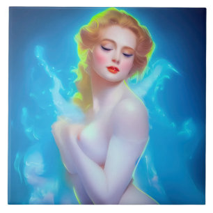 Etheral Goddess Porträtt - Surreal Fantasy Kakelplatta