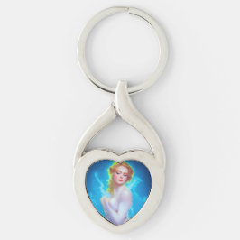 Etheral Goddess Porträtt - Surreal Fantasy Twisted Heart Silverfärgad Nyckelring