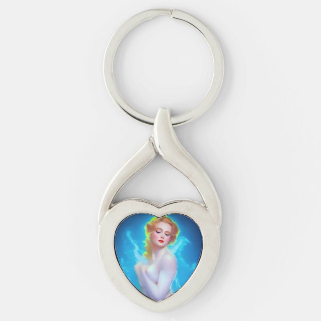 Etheral Goddess Porträtt - Surreal Fantasy Twisted Heart Silverfärgad Nyckelring (Framsidan)