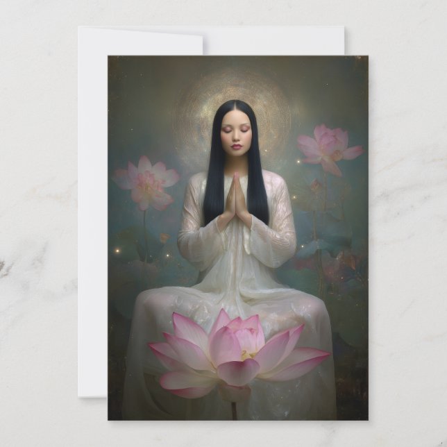 Etheral Goddess Quan Yin High Frequency Blommigt Inbjudningar (Framsida)