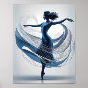 Etheral Grace Blue Ballet Dancer i Rörelse Poster