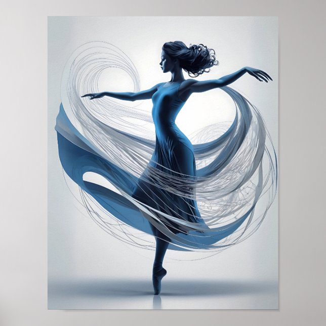 Etheral Grace Blue Ballet Dancer i Rörelse Poster (Framsidan)