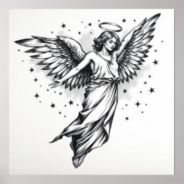 Etheral Guardian: Angel Charcol Art Poster