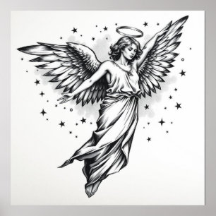 Etheral Guardian: Angel Charcol Art Poster