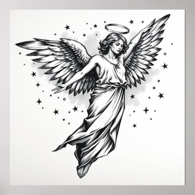 Etheral Guardian: Angel Charcol Art Poster (Framsidan)