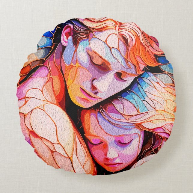 Etheral Guardian Embrace - Fantasy Stached Glass Rund Kudde (Framsidan)