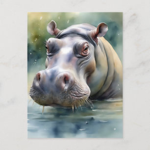 Etheral Hippo Watercolor Vykort