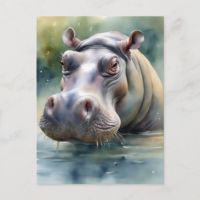 Etheral Hippo Watercolor Vykort (Framsida)
