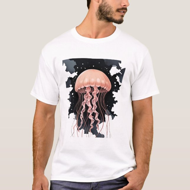 Etheral Jellyfish Drift - Art Tee on Blek Black (Framsida)