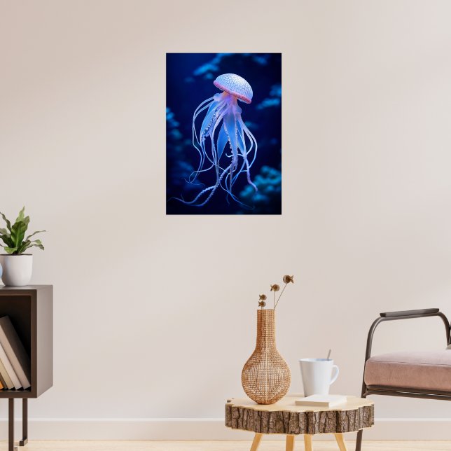 Etheral Jellyfish in Deep Blue Ocean - Marine Lif Poster (Vardagsrum 3)
