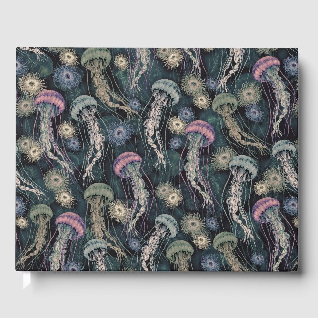 Etheral Jellyfish och Anemones in Teal and Rosa Gästböcker (Framsida)