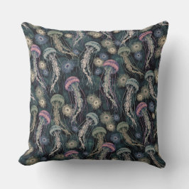 Etheral Jellyfish och Anemones in Teal and Rosa Kudde