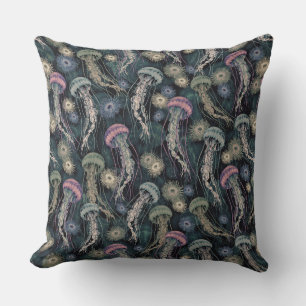 Etheral Jellyfish och Anemones in Teal and Rosa Kudde