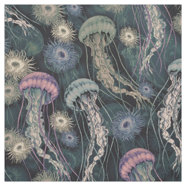 Etheral Jellyfish och Anemones in Teal and Rosa Tyg (Provkarta)