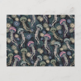Etheral Jellyfish och Anemones in Teal and Rosa Vykort