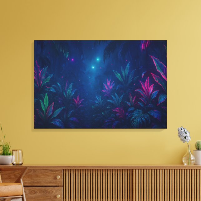 Etheral Jungle Ljus - Vibrant Tropical Fantasy Canvastryck (Insitu (Vardagsrum))