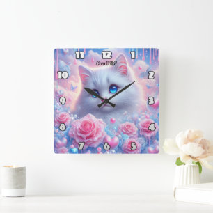 Etheral Kattunge: Ro, Dreams, Blue Ögon Fyrkantig Klocka